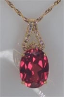 Sterling Gold Tone Large Oval Cut Ruby Pendant