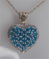 Sterling Two Tone Crystal Pave Heart Pendant