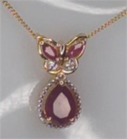New Sterling Gold Tone Ruby & Sapphire Butterfly