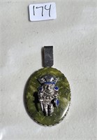 Peru Sterling Silver & Jade Inca Sun God Pendant