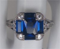 Vintage Sterling Art Deco Emerald Cut Blue