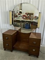 (I) Wooden Vanity With Lighted Mirror & Matching