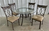 (I) Dining Table & Chair Set With Wrought Iron
