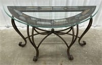 (I) Wrought Iron Half Moon Accent Table With