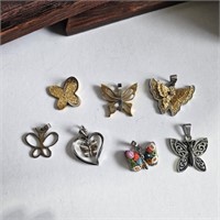Intricate Stainless Butterfly Pendants, Art Glass.