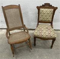 (AM) Vintage Chairs: Wood & Cane Rocking Chair