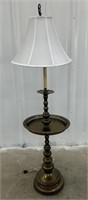 (I) Vintage Brass Floor Lamp With Round Table Top