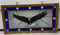 (L) Bald Eagle Stained Glass In Wooden Frame