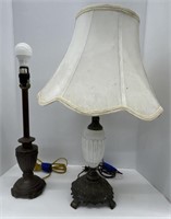 (L) Glass & Metal Lamp With Shade, Metal Lamp.
