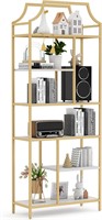 $150  72 Gold Bookshelf with 6-Tier Wood Shelves