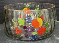 ( AV) Decorative Glass Fruit Bowl with Gold Trim.