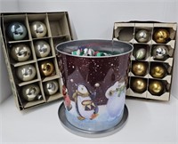 (Af) Vintage Christmas Ornaments, Christmas Tin 9"