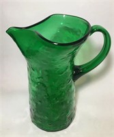 Vintage Green Glass Pitcher With Ice Lip With