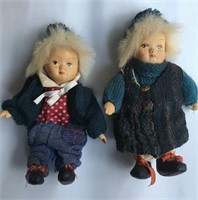 VINTAGE 2 Small Doll Porcelain Face Hands Folk