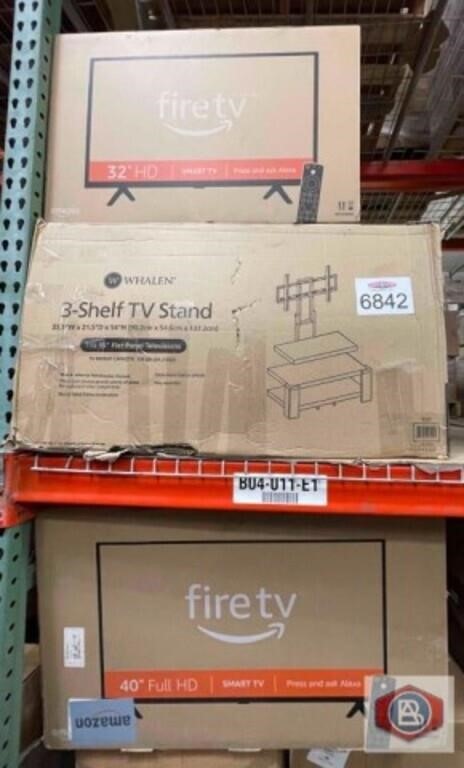 (3 pcs) assorted 32 in TV, 40 in TV, and 3 shelf