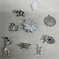 Sterling silver charms and pin