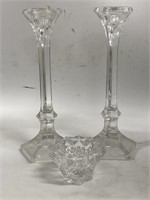 Set of 2 Vintage Crystal Candle Holders 9" Tall