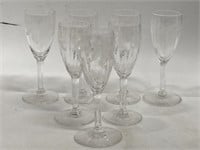 Lot of 7 Vintage Cordial glasses etched. 4" tall.