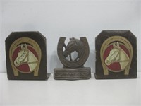 Two Bookends W/Metal Horse Decor Tallest 6"