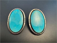 Amazing vintage large sterling turquoise earrings