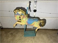 MERRY GO ROUND HORSE MOUNTED ON 4 WHEEL CART