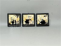 3 small silhouettes w/ press flower background