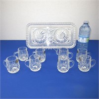 8 Crystal Liqueur Mugs & Pinwheel Crystal Tray