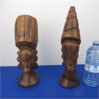 2 Vintage Hand Carved Wooden Busts