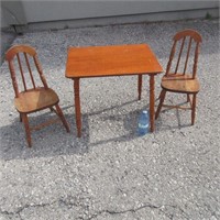 Vintage Wooden Child's Table & 2 Chairs