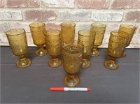 BOX LOT: 9 PCS VINTAGE AMBER FOOTED GLASS