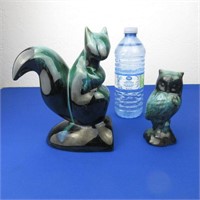 Vintage Blue Mountain Pottery Style Squirrel & Owl