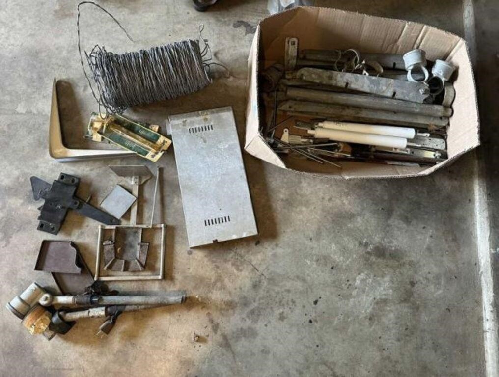 BOX OF ASSORTED FENCE HARDWARE, WIRE,