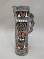 Tall Israeli Brutalist Menorah Pottery Pitcher