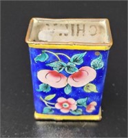 Antique Chinese Enameled Floral Matchbox Cover Box