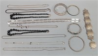 14 Silver Tone & Black Necklaces & Bracelets
