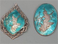 2 Siam Thai Dancer Sterling Silver Brooches