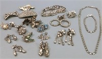 19 Vtg Rhinestone Costume Jewelry Finds