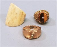 3 Vtg Rings: 2 Gold Filled & 1 Bone