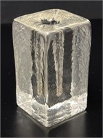 Ice Glass Block Sculptural Bud Vase Candleholder
