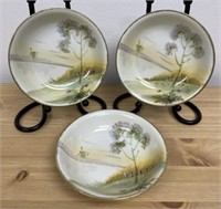 3 Japanese Handpainted Porcelain Bowls Post 1940s.