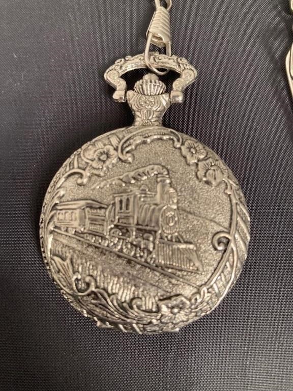 Pocket Watch with Steam Train Motif New Watch