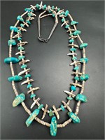 Vintage double Strand Turquoise and Heishi Sterli