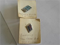 2 Fairchild Aircraft Pins One Sterling Silver