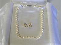 14K Gold Cultured Pearl Necklace and Earring