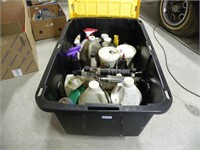 Tote of Garage fluids, grease, grease guns
