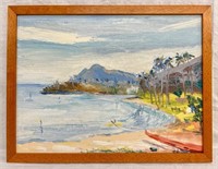 Framed Art Signed, Beach with People