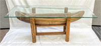 READ Wood Boat Glass Top Table 21"x 17.5"x 47"