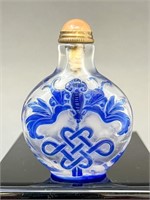 Small Glass Snuff Bottle with Blue Blue Detail and