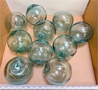 (C) 10 Small Blue Glass Floats, 10" Circumference