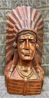 Wood Carved Native American Man Bust, 18"x5"x8",